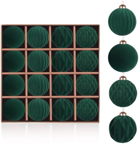 Christmas Ornaments Set Green Velvet 2.36 in Decorative Balls