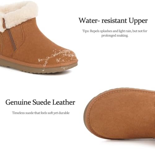 Hsyooes Snow Boots for Women Suede Leather Winter Boots Warm