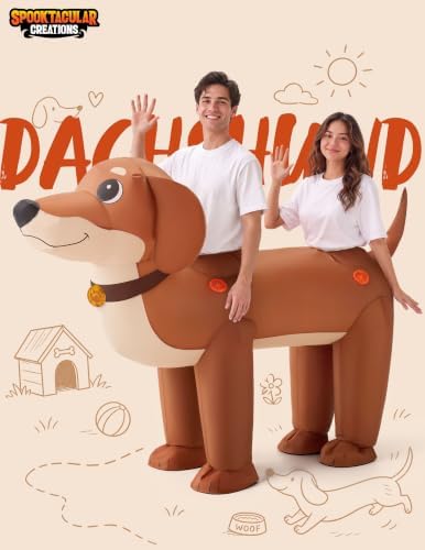 Spooktacular Creations Inflatable Dachshund Costume for Couple, Adults Dachshund Blow Up Costume Adults Inflatable Suit for Halloween Cosplay Themed Parties