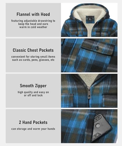 GEEK LIGHTING Men's Flannel Shirts Jacket Sherpa Lined Plaid Zipper Hoodie