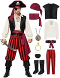 9pcs Adult Halloween Pirate Costume for Men with Accessories