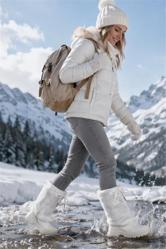 Waterfproof Snow Boots for Women Furry Fuzzy Faux Fur Duck Boots