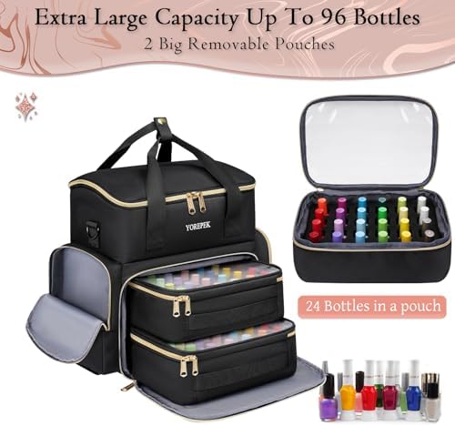 YOREPEK Nail Polish Organizer Bag Holds 48 Bottles (15ml/0.5 fl.oz) UV lamp