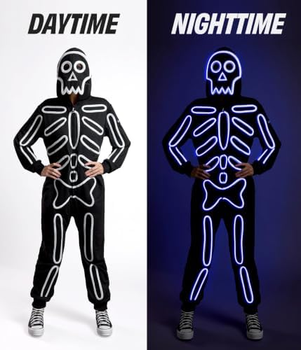 Tipsy Elves Men's Halloween Skeleton Costume Hooded Jumpsuit Adult Onesie