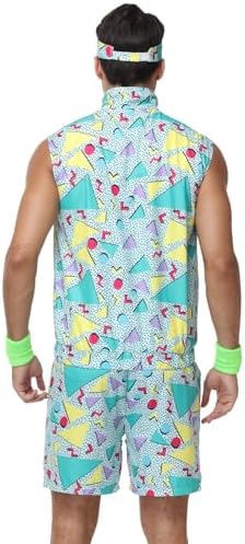 80s Outfit for Men, Neon Retro Workout Costume Set with Accessories