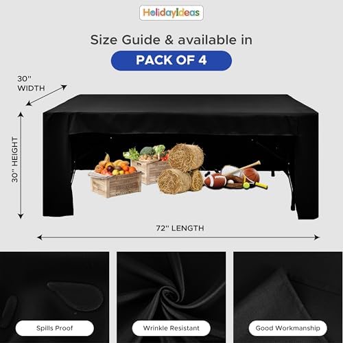 HolidayIdeas 4-Pack 6ft Open Back Fitted Tablecloths for Craft Shows Black