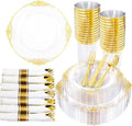 Hioasis 210 Pcs Clear Gold Plates for Party
