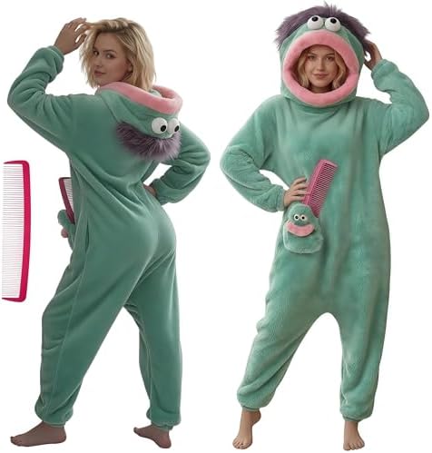 Halloween Adult Big Mouth Monster Onesie, Goofy Coral Fleece Couple Pajamas