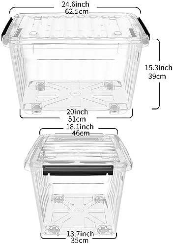 Cetomo 85Qt Plastic Storage Bin with Wheels, Stackable Storage Box with Lid, Organizer, Container for Home, Office, Drom, PP, BPA-Free, Nestable, Clear, 85Quart-4 Pack