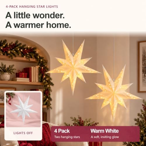 4 Pack Paper Star Lantern, Diwali Hanging Christmas Decorations Lights