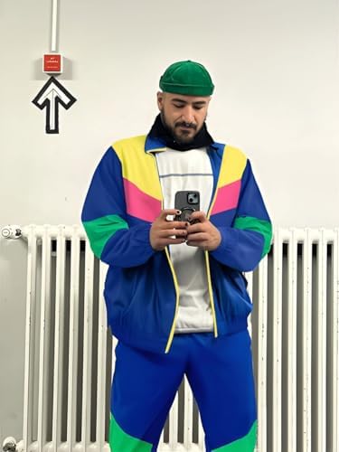 UOUA 80s Outfit for Men 90s Costumes 2 Piece Long Sleeve Track Suit Set