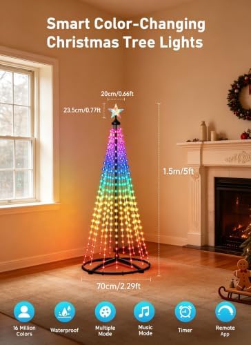 oneup 5FT Christmas Cone Tree Light,Smart RGB Light with App & Remote