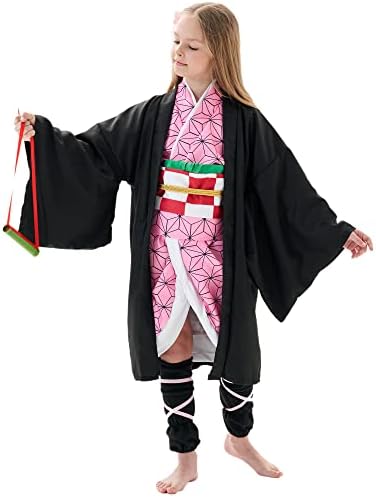 Girls Kimono Costume Girls Cosplay Costumes Cloak Outfits Set Halloween Pink Uniform with Accessories