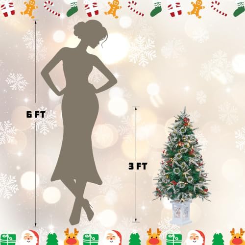 3 FT Pre-Lit Artificial Christmas Tree with Vintage Potted Base, 1 Pack