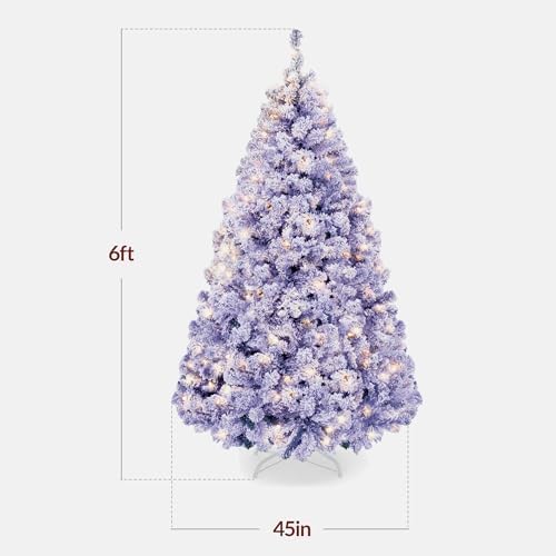 Best Choice Products Artificial Flocked Christmas Tree, 6ft Premium Pre-Lit Colorful Pine Holiday Décor w/250 Twinkle Lights, Metal Base - Lavender