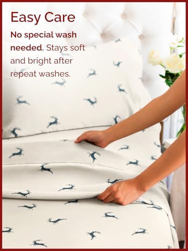 Christmas Sheet Set, Festive Reindeer, Holiday Xmas Bedding Set - Queen