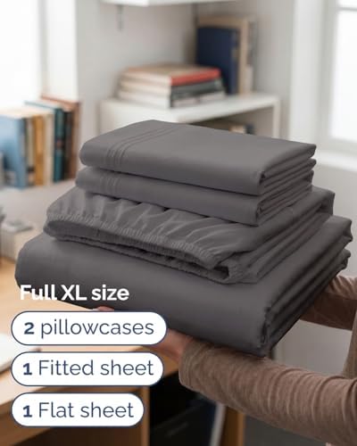Full XL Sheets - 4 Piece Full XL Sheet Set - Cool & Breathable - Dark Grey