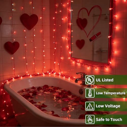 QUHUATU 300 LED 75FT Valentine's Day String Lights, 12 Modes, Red