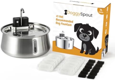 Wireless Dog Water Fountain, Large 7L (236oz) Stainless Steel Pet Water Fountain for Large Dogs and Multi-Pet Homes, Ultra Quiet Automatic Fountain with 3-Layer Filtration