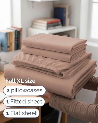 Full XL Sheets - 4 Piece Full XL Sheet Set - Breathable & Cooling - Mauve