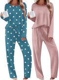Ekouaer 2 Pack Womens Pajama Sets Long Sleeve Long Pants Pjs Loungewear