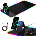 RGB Mouse Pad with Foldable Phone Stand & Wireless Charger, 31.5"x11.8" XL Gaming Mousepad Large Desk Mat, Desk Pad with Dual Charging for Phone & AirPods | 11 Colors & 5 Modes | Waterproof