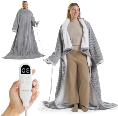 Bedsure Ribbed Wearable Heated Blanket with Foot Pocket & Sleeves 50x71+18"