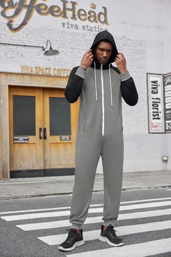 COOFANDY Mens Jumpsuit Onesie Hooded Full Zip One Piece Jogging Tracksuit