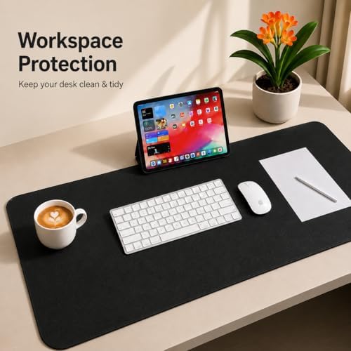AFIING Cork Desk Mat, Black,23.6" x 13.7", Desk Pad Protector