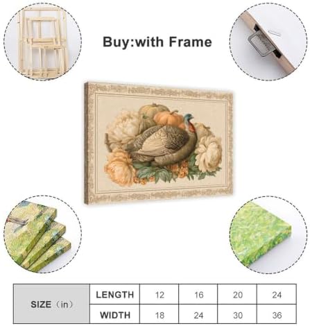 JDBeehpy Turkey Pumpkins Peonies Vintage Frame Art Prints Framed 16x24inch