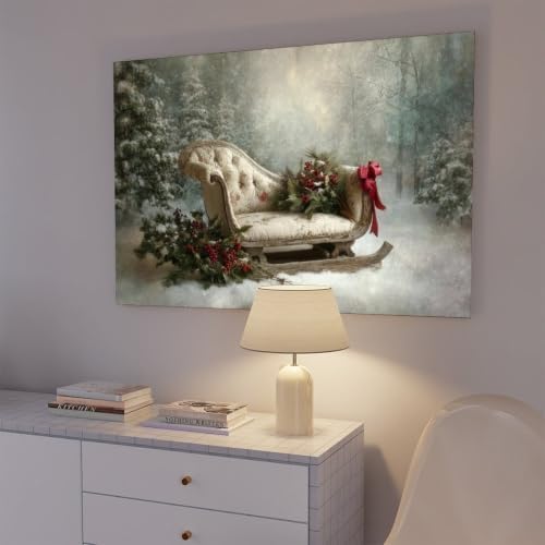 JDBeehpy Retro Christmas Sled Wall Art Canvas Prints Framed 24x36inch