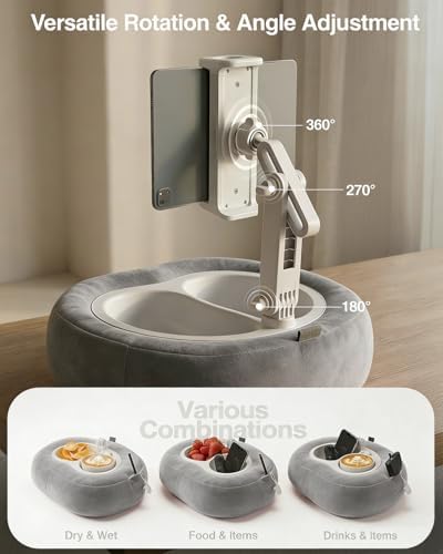 Miledi Tablet Pillow Stand for Bed with 360° Rotating Holder, Gray