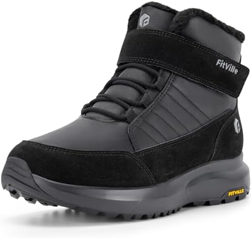 FitVille Wide Width Mens Winter Boots Fur Lined Extra Wide Snow Boot Lightweight Non Slip Outdoor Mens Diabetic Shoes for Flat Feet