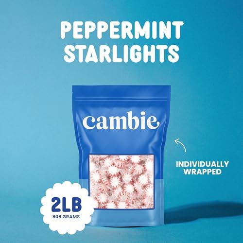 Cambie Peppermint Candy - 2 lbs of Hard Candy Individually Wrapped Mints 150 pieces - Perfect For After Dinner Mints, For Home Restaurant or Office Candy, Bright Red & White Swirl