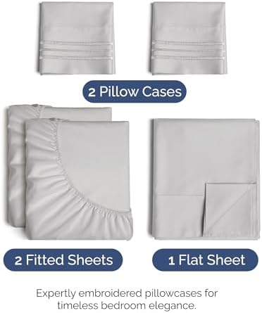 Split King Size 5 Piece Sheet Set - Breathable & Cooling - French Grey
