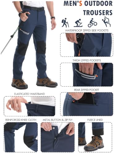 Men's Ski Snow Pants Warm Fleece Lined Softshell Outdoor Bottoms