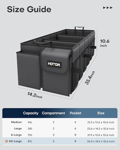 HOTOR Trunk Organizer - Foldable Car Organizer for SUVs & Sedans Storage