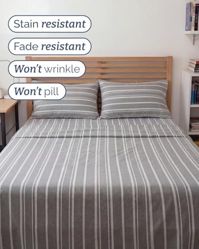 Full XL Sheets - 4 Piece Full XL Sheet Set - Soft & Cooling - Grey Stripes