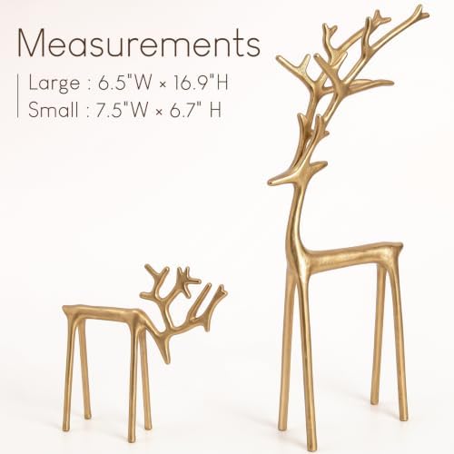 Christmas Decorations - Set of 2 Sculpted Gold Metal Reindeer Statues
