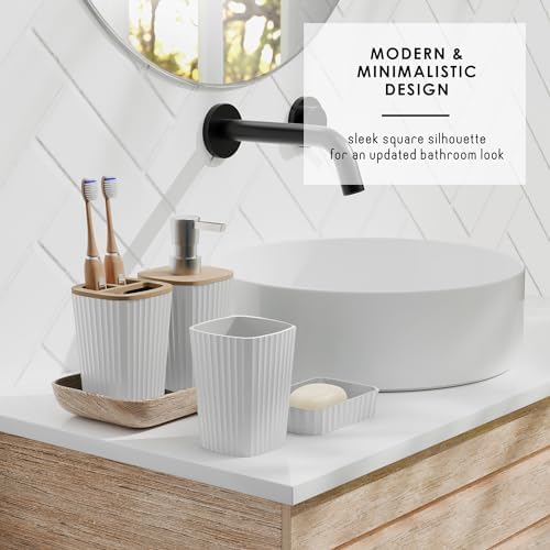 Clara Clark Bathroom Set - White Bathroom Accessories Set, 6PC Bathroom Accessory Set, Bathroom Sets with Toilet Brush, Trash Can & Soap Dispenser