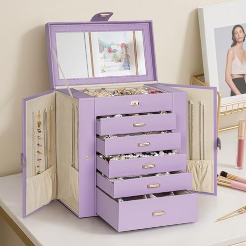 AKOZLIN 6-Tier Jewelry Box Organizer 5 Drawers Storage Extra Large Violet
