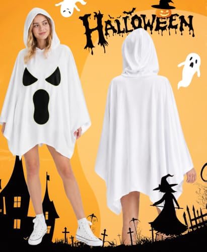 5 Pcs Group Halloween Costumes Ghost Poncho Family Costumes Glow-in-the-Dark Hooded Poncho Pumpkin Adults Women Men Cosplay