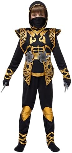 Spooktacular Creations Golden Ninja Costume Set, Ninja Jumpsuit with Foam Accessories for Kids, Toddler Halloween Outfit for Ideas Cosplay Party (X-Large, 12-14 yrs)