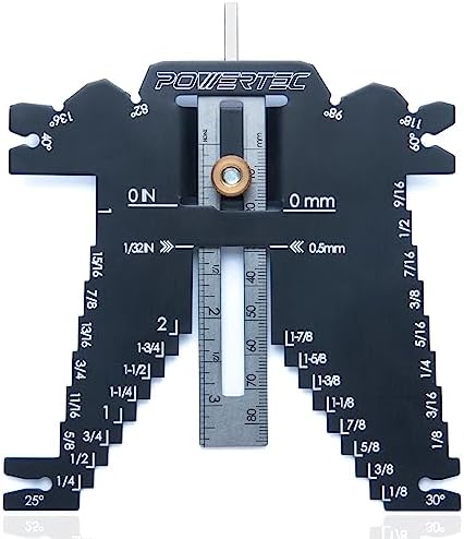 POWERTEC Universal 5-in-1 Step Depth Gauge for Measuring Chisel Angles, Drill Points, and Setting Router Bit, Saw Blade Heights – Compatible with Table Saw and Router Table – Woodworking Tools (80023)