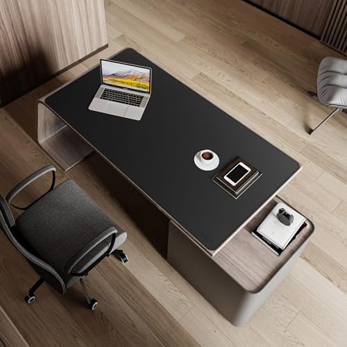 Cacoy 51.2" x 27.5" Large Leather Desk Mat, Extended Mega Size Computer Mouse Pad for Full Desk Coverage, Waterproof Office Desk Protector, PU Leather Desk Pad Blotters (Black)