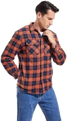 Men's Sherpa Cotton Flannel Shirt Jacket Plaid Button Coat Pocket