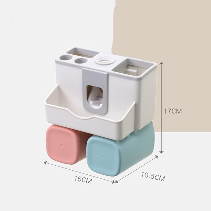 Toothbrush Rack Wall Mounted Toothbrush Holder No Punch Bathroom Shaver Storage Rack with Mouthwash Cup, Toothpaste Squeezer Kit Bathroom Toothbrush Holder(A)