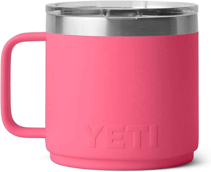 YETI Rambler 14 oz Ceramic Lined Stackable Mug, Vacuum Insulated, Stainless Steel with MagSlider Lid, Tropical Pink