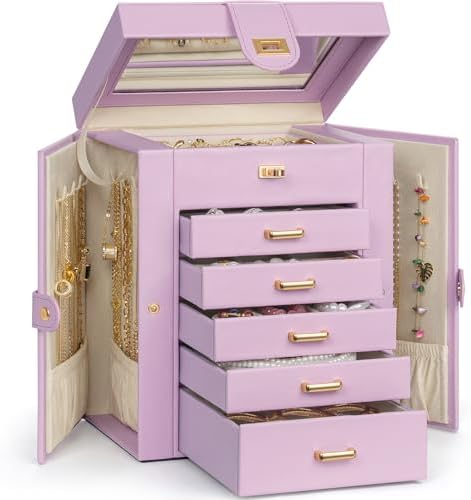 AKOZLIN 6-Tier Jewelry Box Organizer 5 Drawers Storage Purple Regular