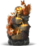 Grepatio Outdoor 4-Tiers Cascading Water Fountain, Waterfall Fountain with 4 LED Lights, Outdoor Fountains and Waterfalls for Garden or Patio, Yard, Deck, Decor with 3 Squirrel Look